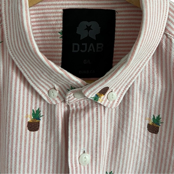 DJAB Men’s Pineapple Pink and White Pinstripe Causal Dress-shirt Large - Picture 3 of 4